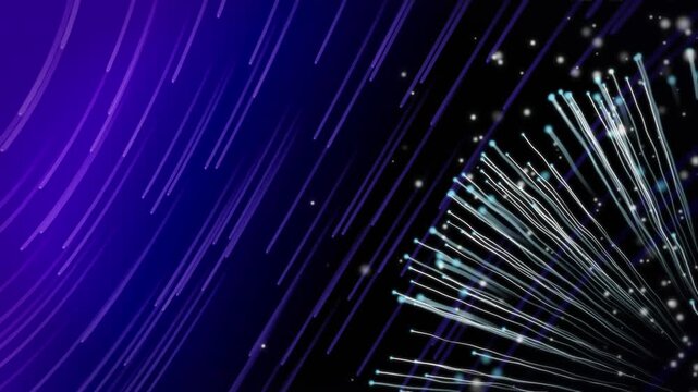 Animation of light spots and l trails on black and blue background