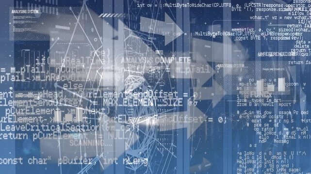 Animation of data processing and arrows over servers