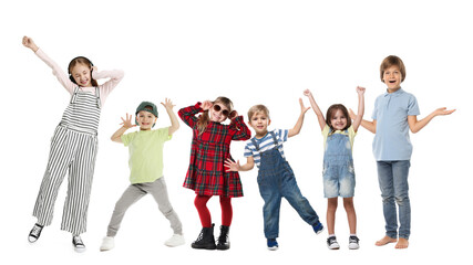 Obraz premium Happy boys and girls on white background