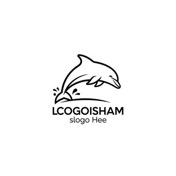 Black line art dolphin jumping logo.