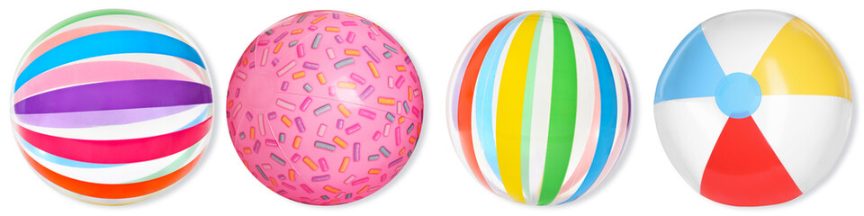 Bright colorful beach balls isolated on white, set