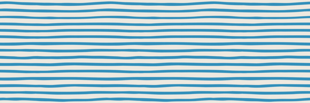 Simple stripes vector seamless pattern, blue organic wavy lines background for summer beach designs, banners and textiles