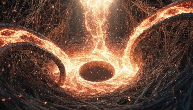 Medium shot capturing the glowing interior of a regenerative furnace illustrating intense heat and the sustainable recirculation of energy within the metal processing workflow.