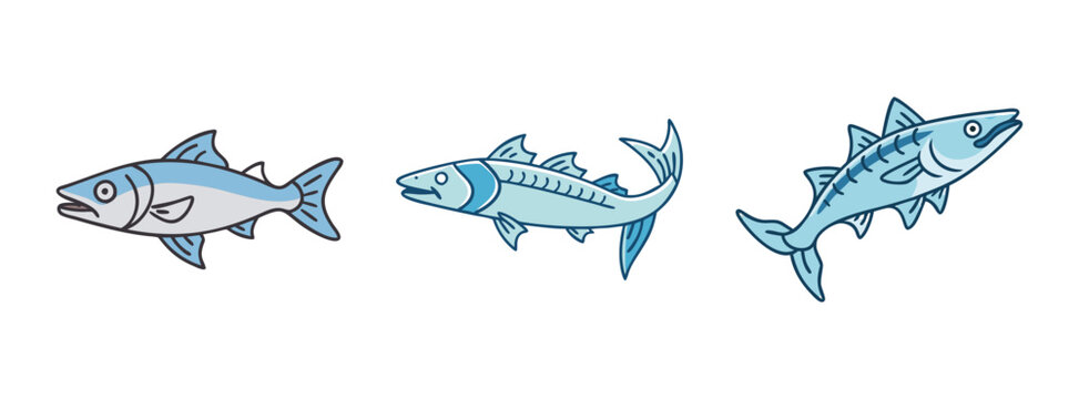 Three blue fish swimming in different directions