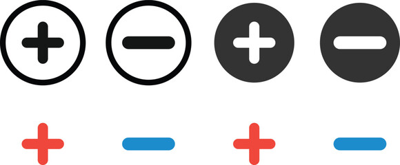 Obraz premium A simple graphic illustration of plus and minus signs in black, white, red, and blue colors