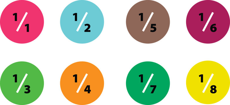 A colorful infographic displaying fractions in a circular format