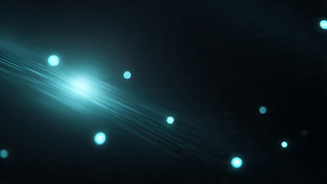 Abstract digital light phenomenon with glowing spheres and radiant streaks on a deep, ultra-clean black backdrop, evoking futuristic technology and energy flow
