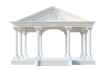 Obraz premium Elegant white marble classical temple facade structure featuring ionic columns and a detailed pediment&nbsp;