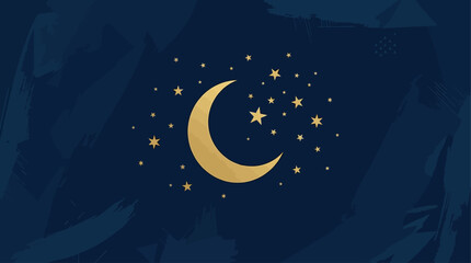 Fototapeta premium An elegant flat design featuring a golden crescent moon and stars against a subtly textured background, perfect for sophisticated Idul Adha greetings.