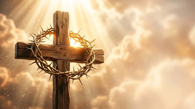 Divine Light on Cross and Crown of Thorns Background