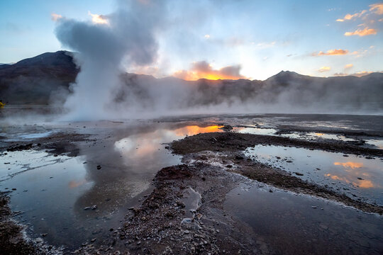 El Tatio geyser field in the Andes Mountains of northern Chile