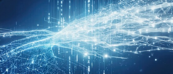 Obraz premium Abstract artificial intelligence background with glowing data flows and neural patterns, ideal for technology, innovation, business and digital future concepts.