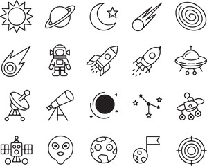 space line icons celestial bodies spacecraft and exploration set © AIcon Star