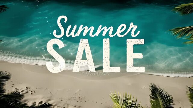 Retail promotion campaign advertisement. A vibrant, tropicalthemed promotional poster features the words Summer Sale in a bold, cursive font.