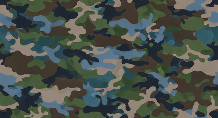 Fototapeta premium Camouflage pattern, military print fabric, green blue brown texture, army style design