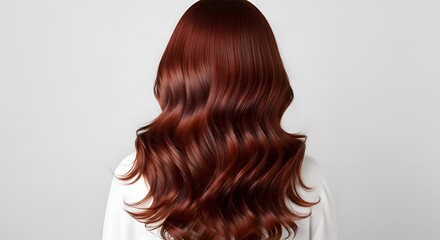 Naklejka premium Woman with long wavy red hair facing away long hair wavy hair back view