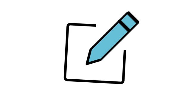 Edit Pen Square Motion Icon. Motion graphic icon of a blue pen drawing inside a square frame representing digital editing.