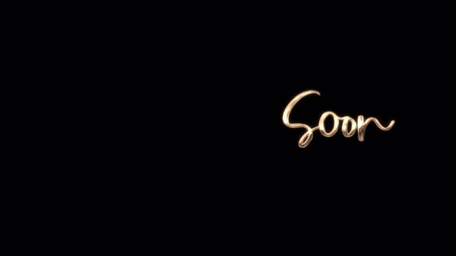 Elegant Gold Script Starting Soon Text on Black Background for Live Stream.