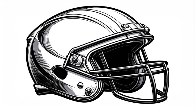 American Football Helmet Illustration in Black and White.