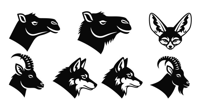 Collection of Animal Head Silhouettes Portraits.