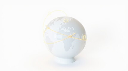Obraz premium Gray globe with golden lines connecting various points. Simple studio shot, clean background, minimal composition. Focus on global connections.