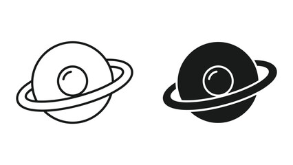 Black and white line art illustrations of planet with ring isolated on white background © SHAHRIYAR RASEL