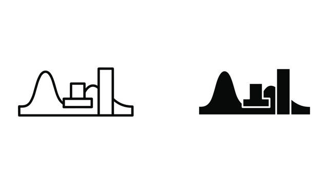 Cityscape icons with buildings and mountains in line and solid styles