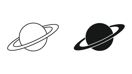 Black and white line art planet icons with rings isolated on white background © SHAHRIYAR RASEL
