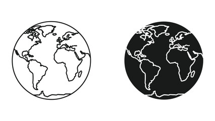 Fototapeta premium Black and white line art illustrations of the world globe in two styles on white background