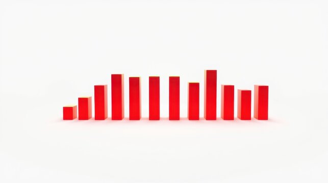 Red rectangular bars represent growth, decline, statistics. Simple visual depicts data trends, progress, or performance metrics.