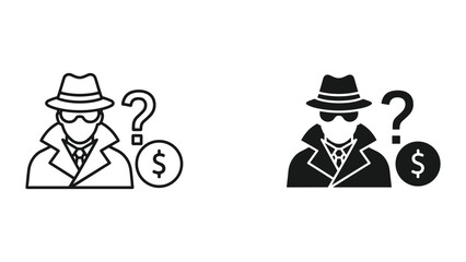 Fototapeta premium Two secret agents in black and white with question marks and dollar signs