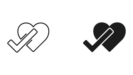 Black and white heart checkmark icons for love and approval concepts © SHAHRIYAR RASEL