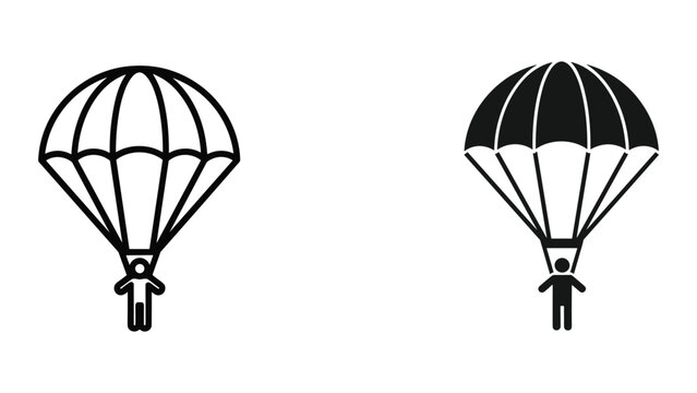 Black and white line art parachuters with different canopy styles