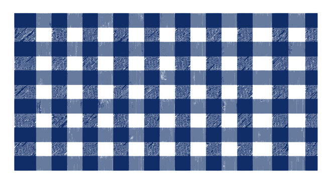 Blue and White Gingham Checkered Pattern with Textured Grunge Effect