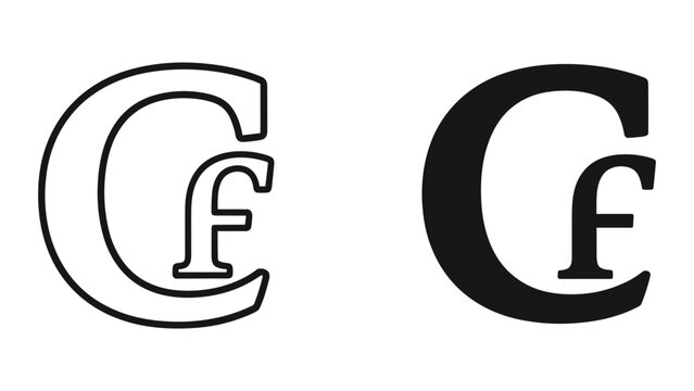 Two black and white letter cf logos on isolated white background