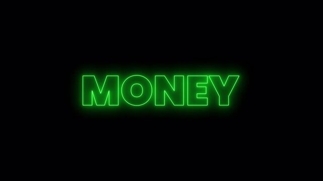 Green neon glowing money text with saber light effect, 4k video