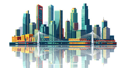 Modern Cityscape with Bridge and Reflections on White Background © Ahmad