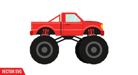 Red Monster Truck with Big Tires and Lifted Suspension, Vector Illustration © Ahmad