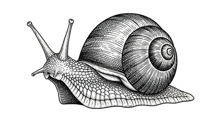 Detailed Ink Drawing of a Snail on White Background © Andri