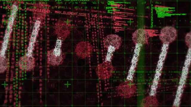 Animation of data processing over 3d dna strand spinning