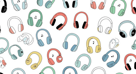 Obraz premium Colorful Headphones Pattern: Music, Sound, and Technology