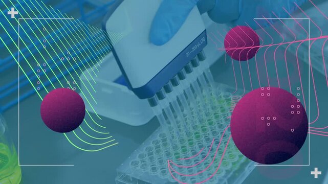 Animation of shapes over scientist in lab