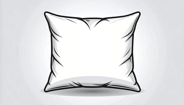 Clean White Square Pillow Illustration with Black Outline.