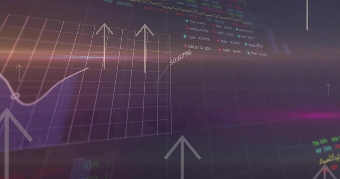 Animation of financial data processing with arrows