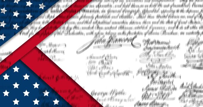 Animation of stars and stripes of american flag and declaration of independence