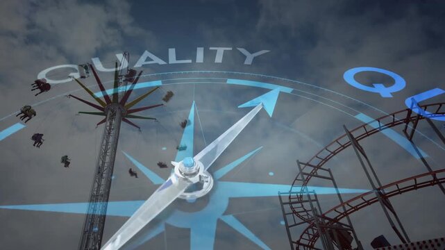 Animation of compass spinning with motivation text over lunapark