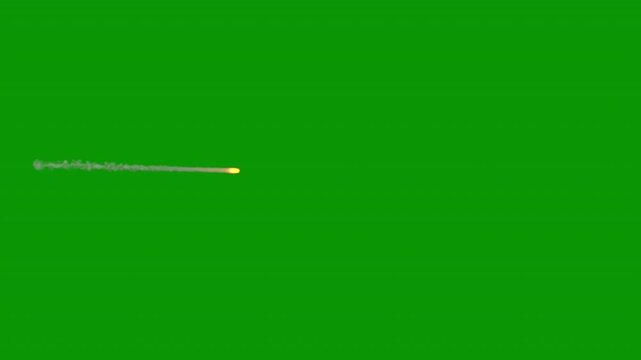 Cruise missile or rocket on green screen, middle of frame, 4K 24p