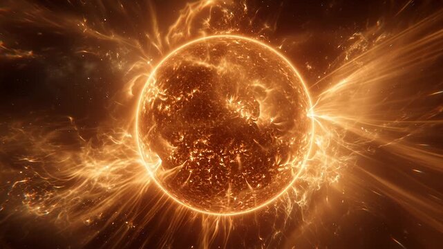 Close-up view of the sun with solar flares and glowing plasma activity.