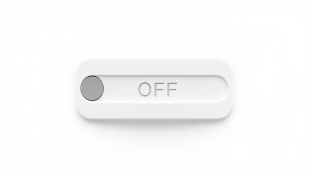 White toggle switch displaying OFF. Simple design, clean lines, minimal aesthetic. Represents deactivated state, power control.