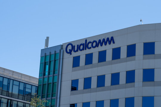 San Diego, California, USA - July 9, 2022: Qualcomm&rsquo;s office building at its headquarters in San Diego, California, USA. Qualcomm is an American multinational corporation. 